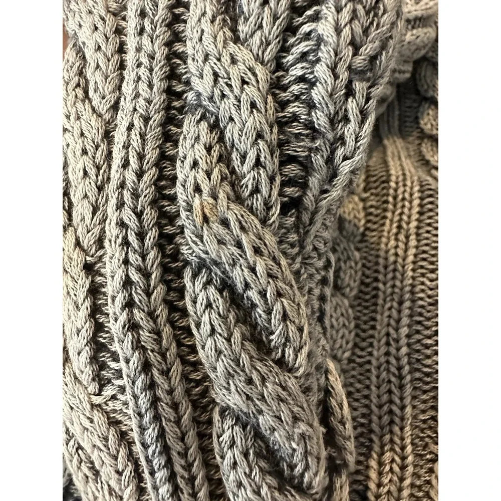 Tulle Women's Sweater M Chunky Cable Knit Fisherman Pullover Zipper Pockets - Picture 8 of 13